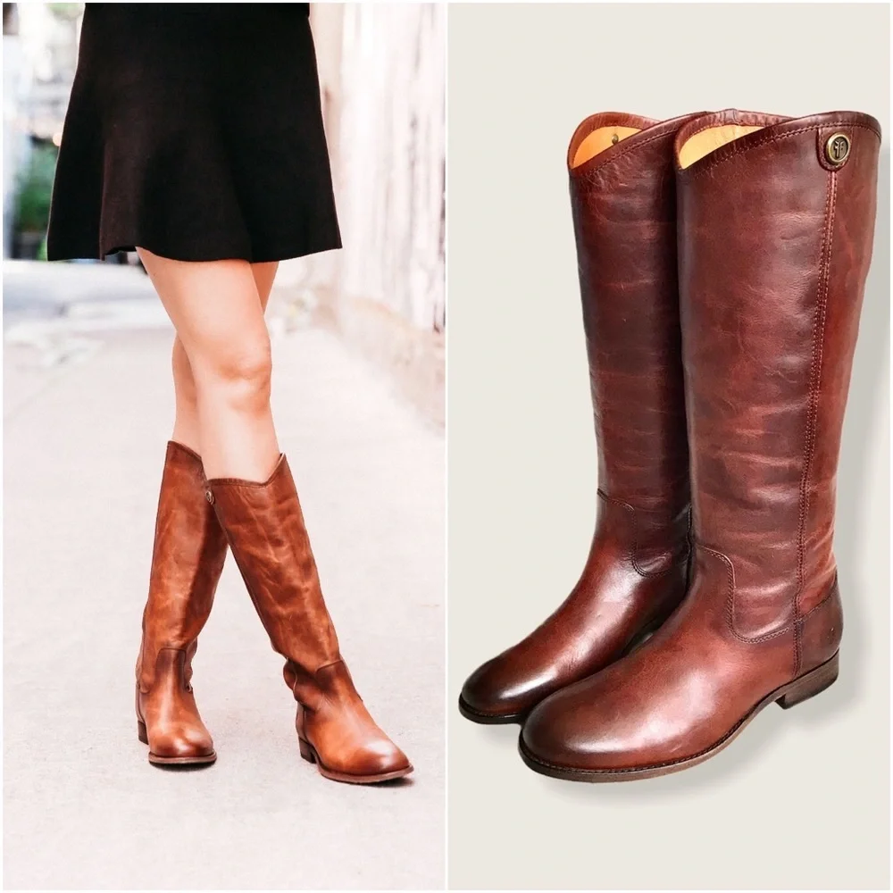 Frye Melissa Button 2 Redwood Leather Tall Boots - Picture 6 of 15